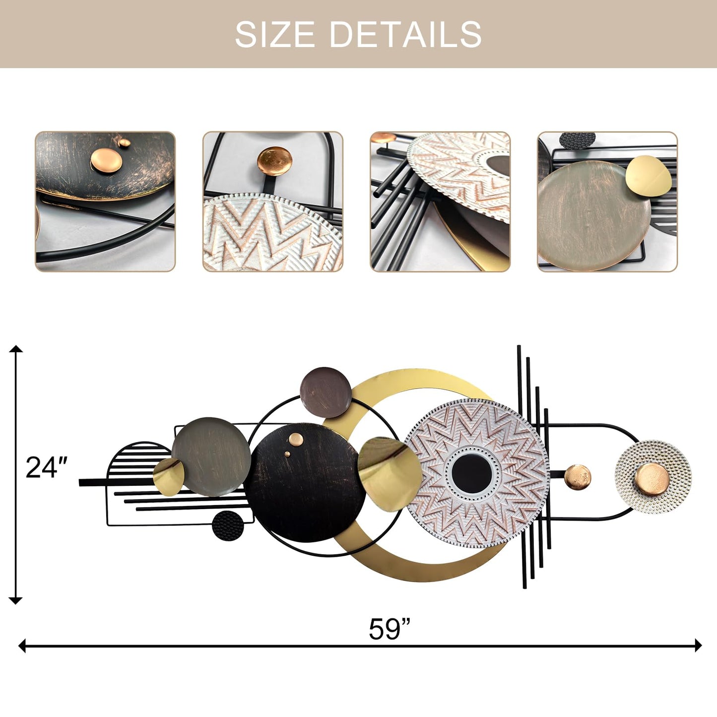 ERMOFAV Wall Decor,Modern Creative Metal Geometric Circular Decor Wall Art, 59x24 In Large 3D Textured Metal Wall Sculptures, Living Room Bedroom Den Aesthetic Wall Art Decor