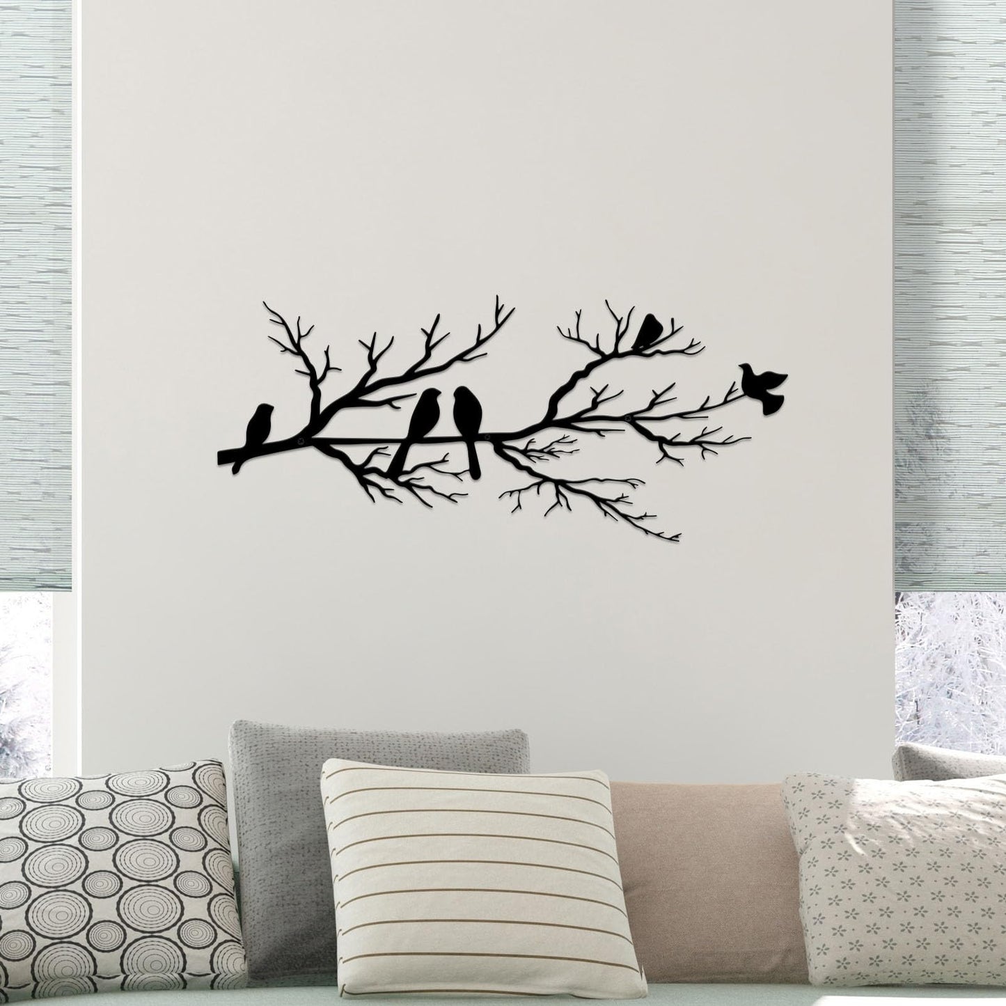 ESTART Metal Birds Wall Art, Metal Vivid Birds on Branch Silhouette Wall Decor Black Leaves with Bird Outdoor Hanging Wall Sculpture for Home Balcony Garden(Large)