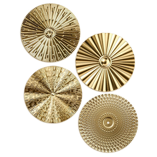 Hicarer 4 Pcs 12 Inch Metal Wall Art Decor Sunburst Hanging Metal Artwork Decor Wall Art Decorations for Home Living Room Office Gift for Christmas(Gold)