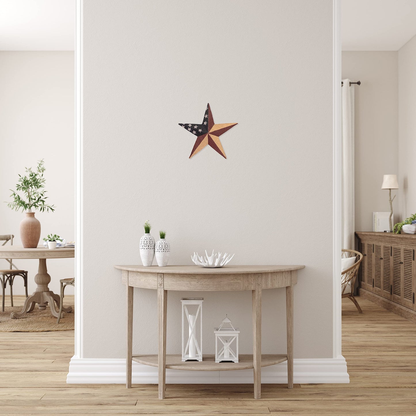 CWI Gifts Metal and Burlap Patriotic Barn Star - 12" American Flag Hanging Star - Farmhouse Wall Decor - 1