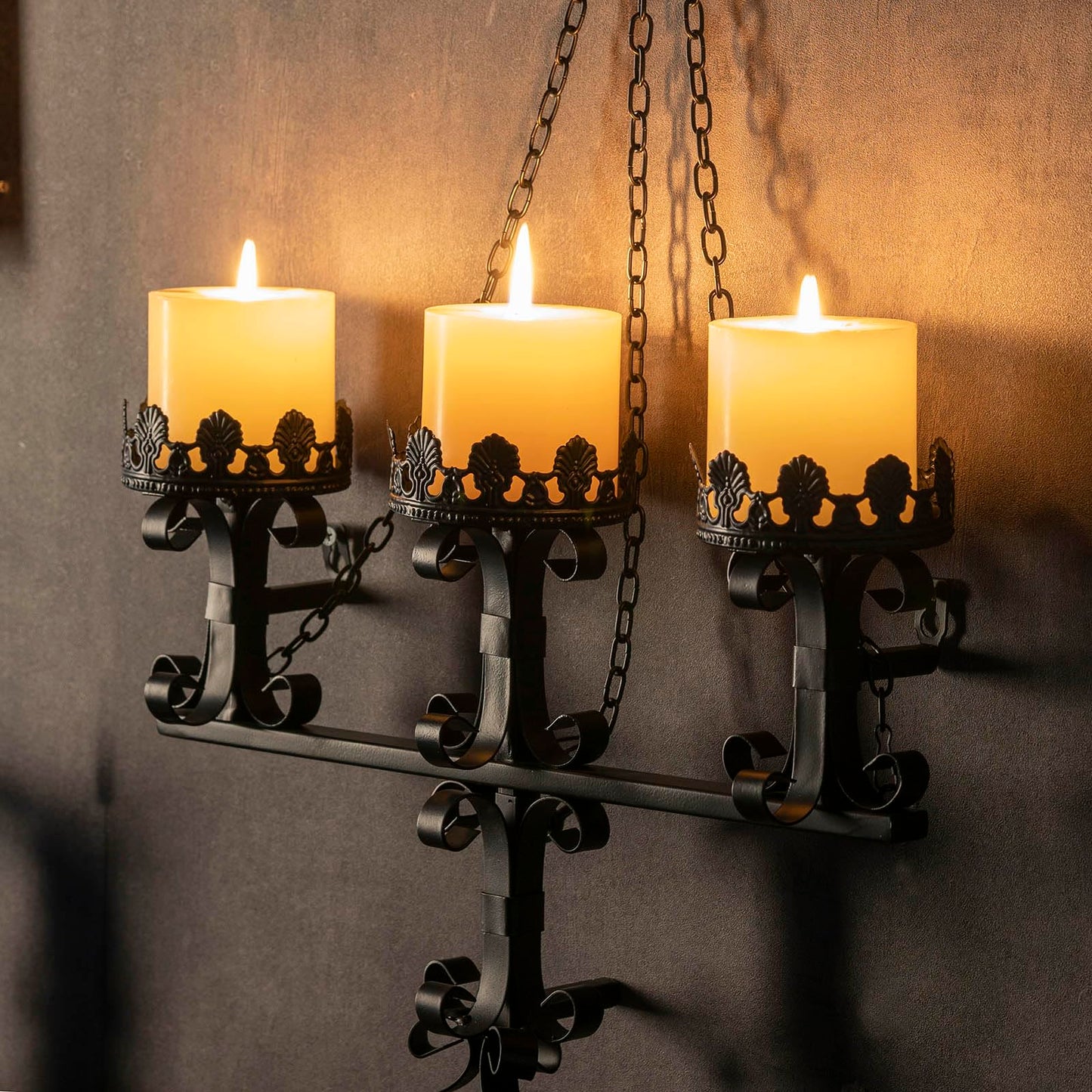 Black Wall Candle Sconces,3 Iron Candelabra,Gothic Victorian Decor,Rustic Wall Candle Holder for Bathroom,Living Room,Dining Room