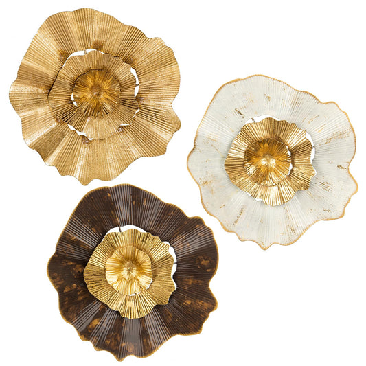 Briful 12" Gold Wall Décor Pack of 3 Metal Flower Plate Wall Art Modern Accent Hanging Wall Decorations For Home Office Bedroom Or Living Room Wall Sculptures