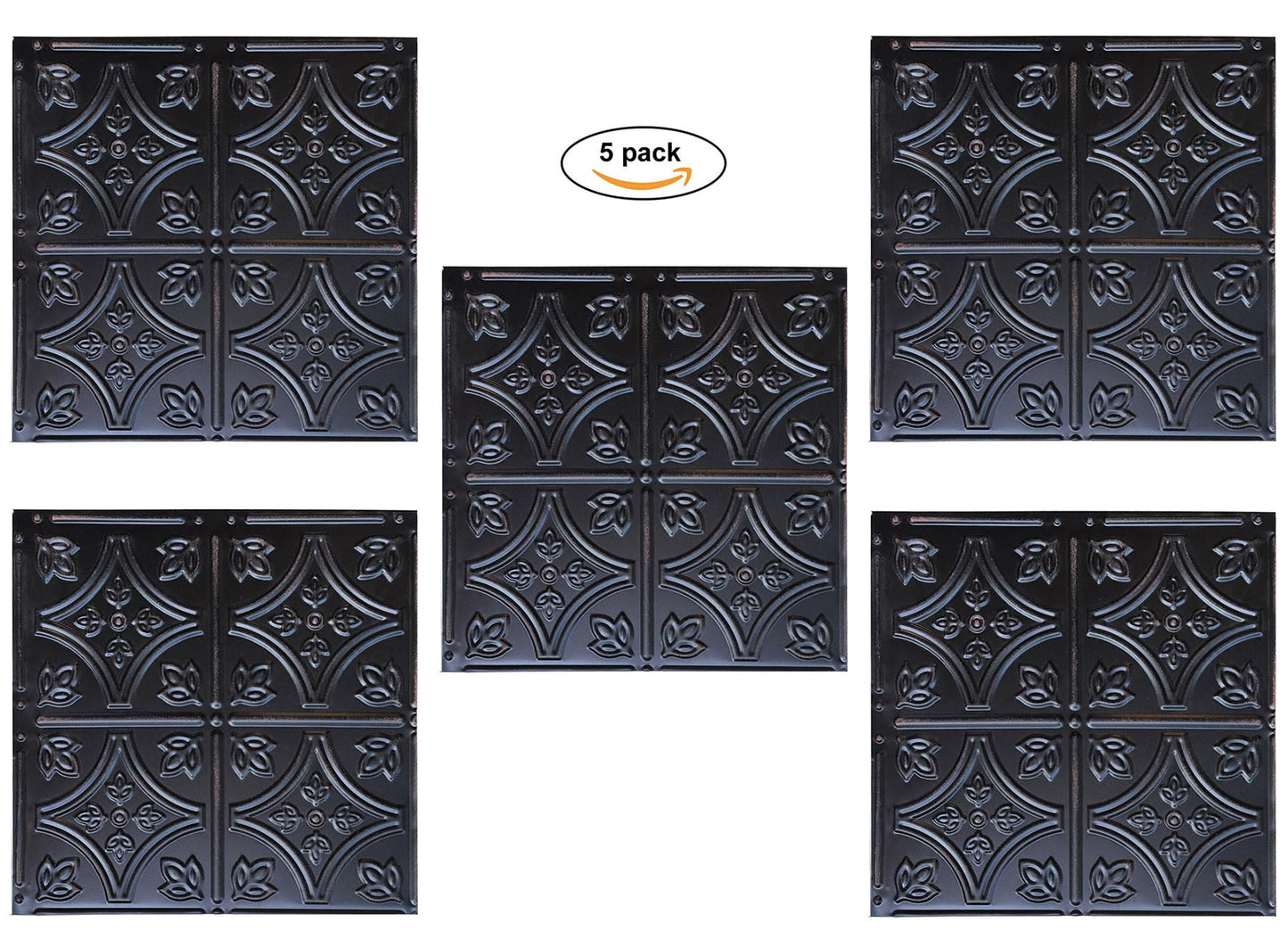 Holydecot Tin Wall Tiles Nail-Up Ceiling Tiles Stair Riser Kitchen Backsplash - Rustic Black 12x12 inch Sample, 5 Pack