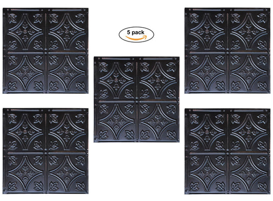 Holydecot Tin Wall Tiles Nail-Up Ceiling Tiles Stair Riser Kitchen Backsplash - Rustic Black 12x12 inch Sample, 5 Pack