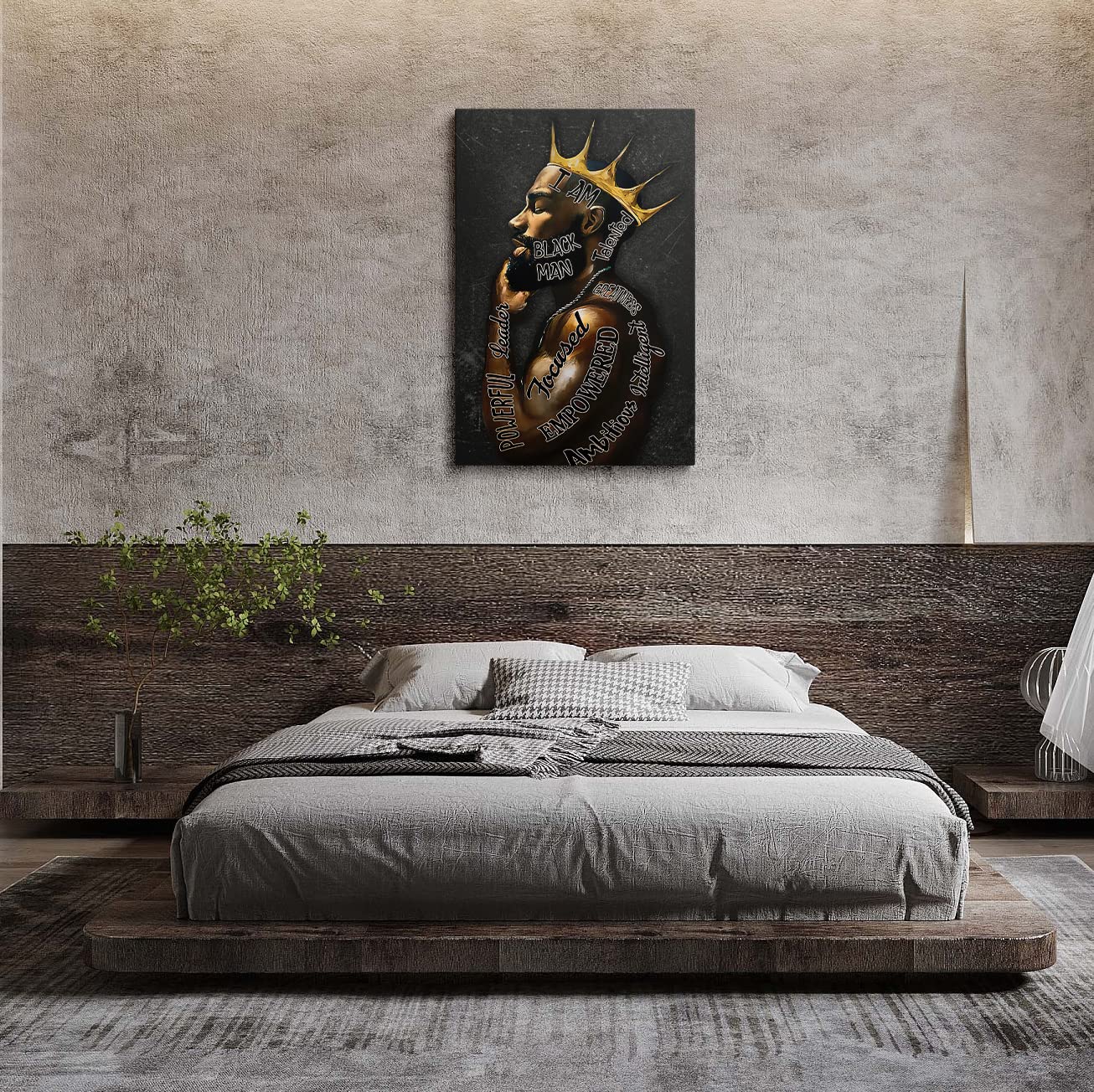 Motivational Wall Art - African American Wall Decor Black Gold King Canvas Art Prints - Abstract Contemporary Framed Prints Painting Home Decoration For Bedroom Living Room Bathroom Ready To Hang