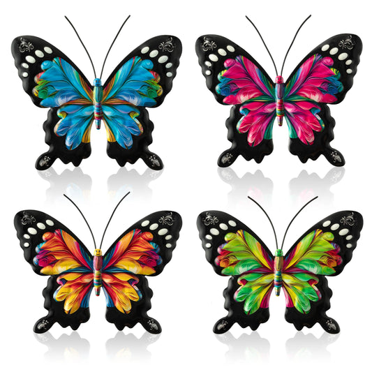 Metal Butterfly Wall Decoration - 4Pcs Butterfly Wall Art 3D Sculpture Pendant Hanging Ornament for Balcony Patio Garden Outdoor Fence Decoration Women Birthday Wedding Housewarming Gift A