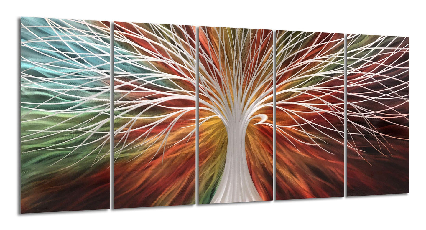 Yihui Arts Abstract Metal Wall Art - Tree Of Life Hand Crafted 5 Pieces Panels Large Big Unique 3D Aluminum Modern Contemporary Home Accent