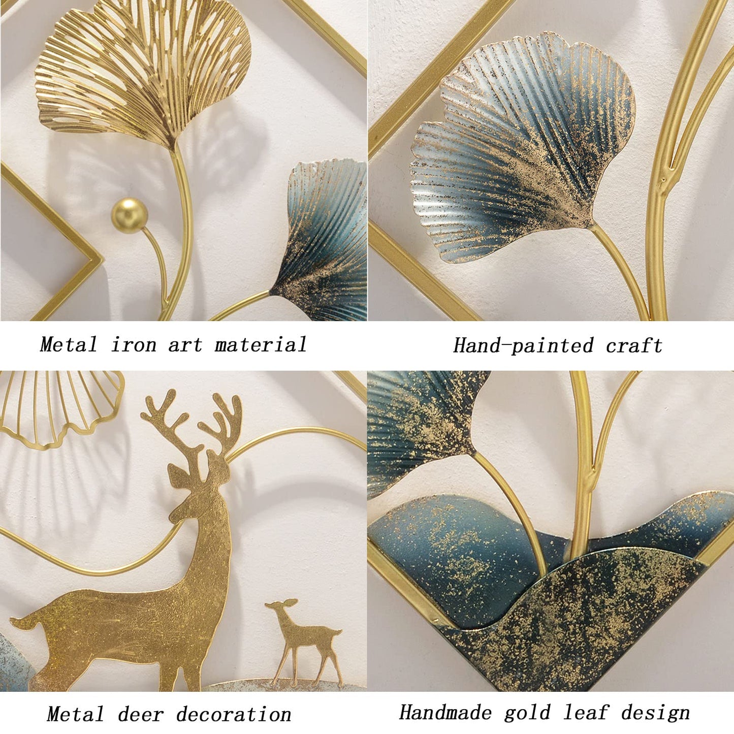 tarkay Metal Wall Art Dining Room Wall Art Decor 3 Piece Large Modern Wall Sculptures 3D Ginkgo Leaf 78x27in Aesthetic Wall Art for Bedroom Office Room Decor Living Room