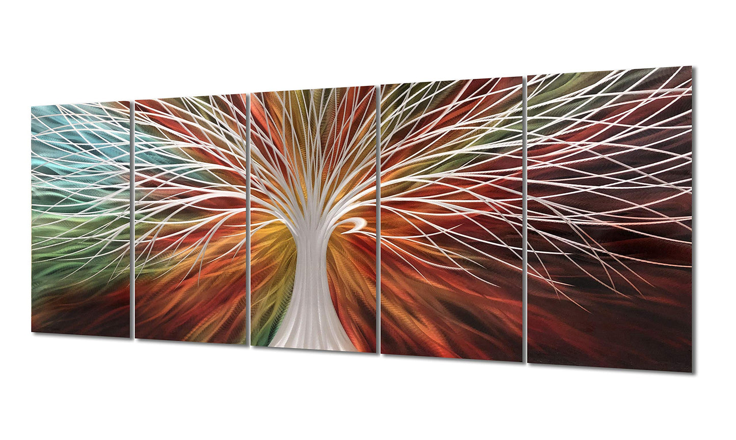 Yihui Arts Abstract Metal Wall Art - Tree Of Life Hand Crafted 5 Pieces Panels Large Big Unique 3D Aluminum Modern Contemporary Home Accent