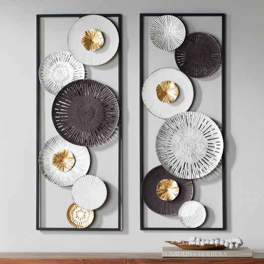Selke 35 1/2" Black White 2-Piece Metal Wall Art Set - Dahlia Studios