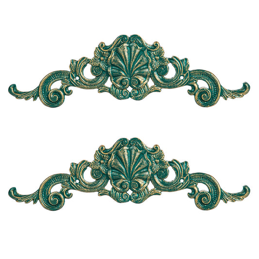 Sungmor 2PC Cast Iron Fleur De Lis Wall Decor, Vintage Ornate Metal Flower Scrolled Wall Pediments Decor, 15.5" Long Carved Appliques Onlays, Wall Door Cabinet Mantel Topper Corner Carving Decals