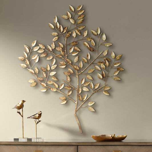Dahlia Studios Dolma Gold Leaves 36" High Iron Wall Art