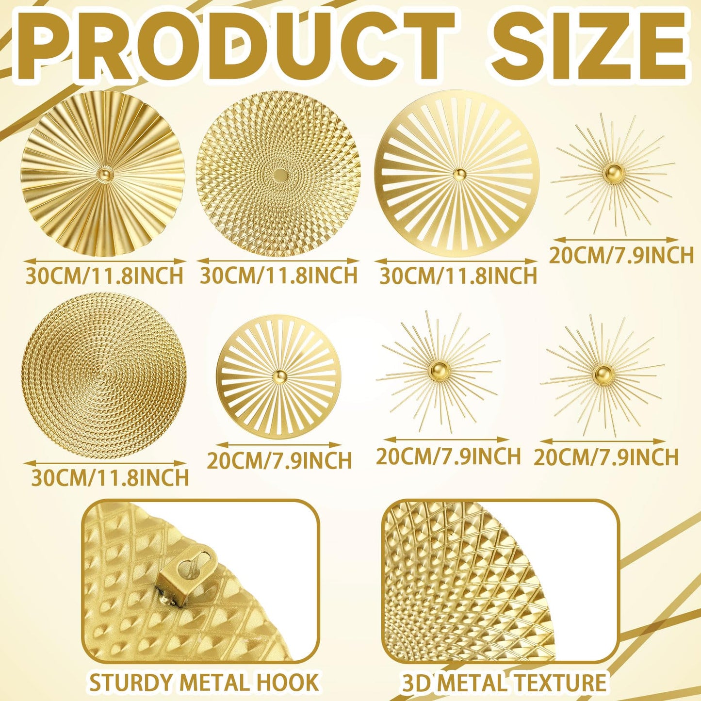 Lingvee 8 Pcs Gold Wall Decor Modern Metal Decor Metal Starbursts Radial Plate Art Hanging Decorative Wall Decorations for Home Bedroom Bathroom Living Room Office Sculpture(Gold)