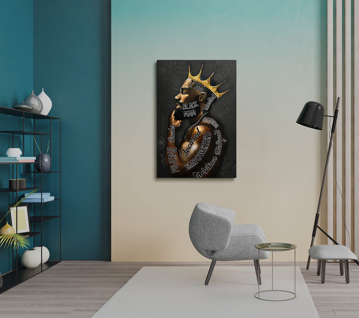 Motivational Wall Art - African American Wall Decor Black Gold King Canvas Art Prints - Abstract Contemporary Framed Prints Painting Home Decoration For Bedroom Living Room Bathroom Ready To Hang