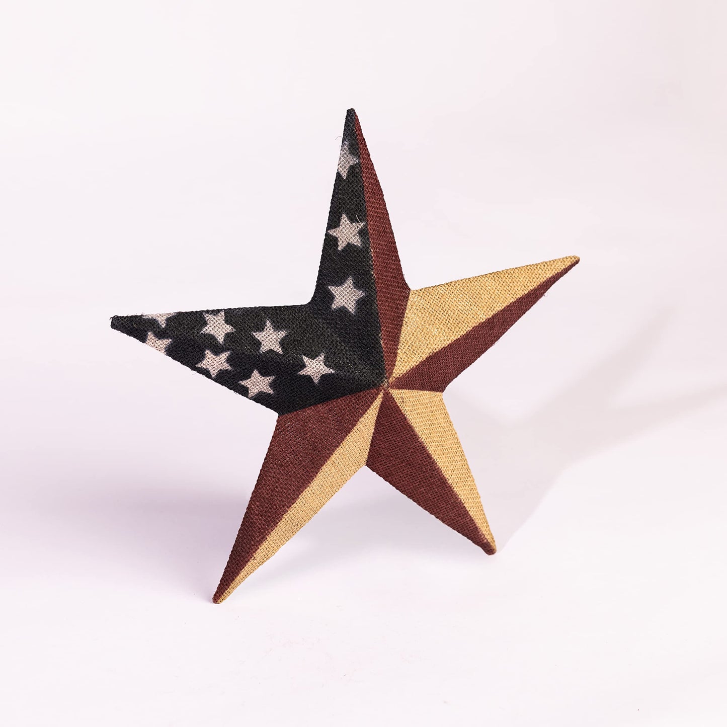 CWI Gifts Metal and Burlap Patriotic Barn Star - 12" American Flag Hanging Star - Farmhouse Wall Decor - 1