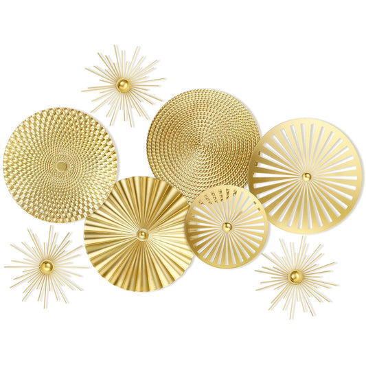 Lingvee 8 Pcs Gold Wall Decor Modern Metal Decor Metal Starbursts Radial Plate Art Hanging Decorative Wall Decorations for Home Bedroom Bathroom Living Room Office Sculpture(Gold)