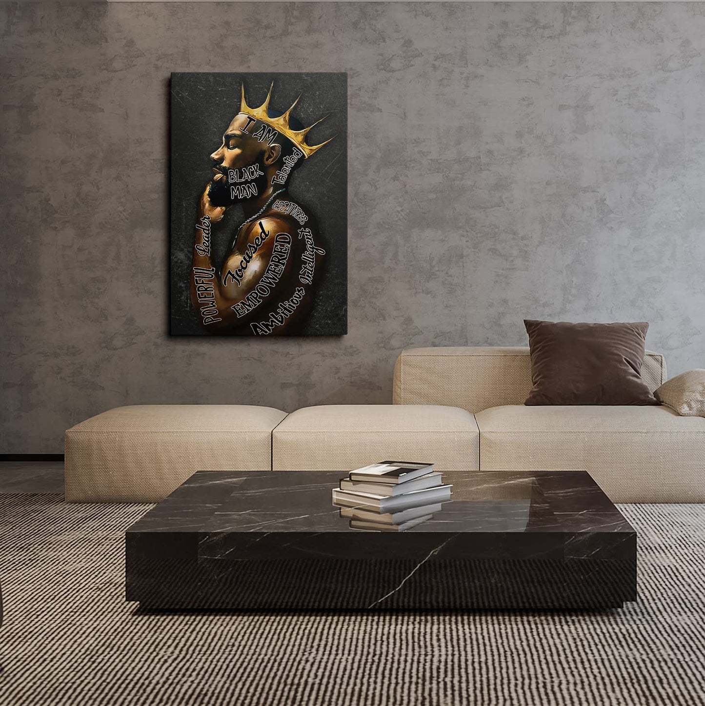 Motivational Wall Art - African American Wall Decor Black Gold King Canvas Art Prints - Abstract Contemporary Framed Prints Painting Home Decoration For Bedroom Living Room Bathroom Ready To Hang