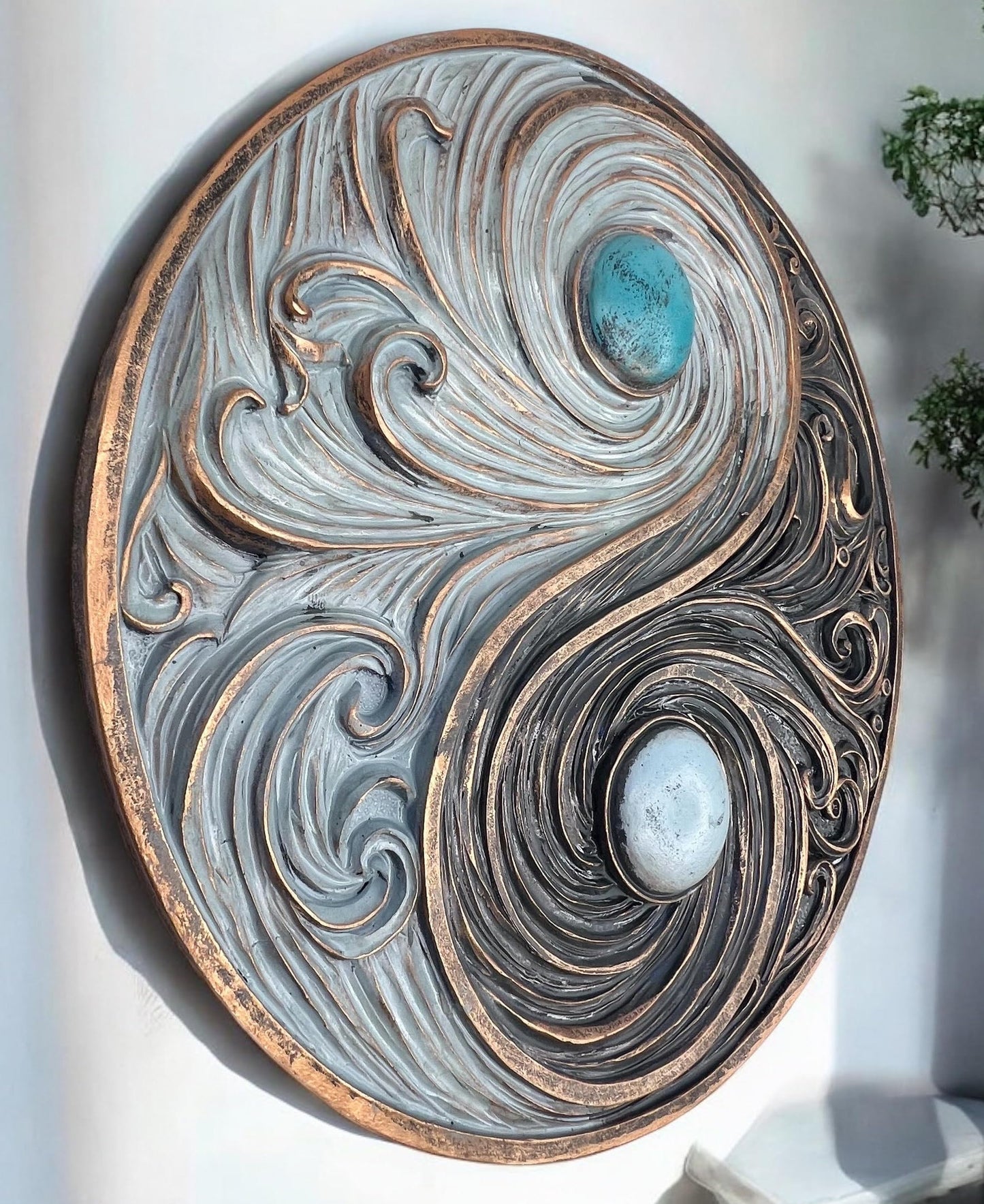 Top Brass Yin and Yang Swirling Waves Wall Sculpture – Spiritual Cosmic Duality Symbol – The Philosophy of Balance Art Décor – Feng Shui Opposite But Interconnected