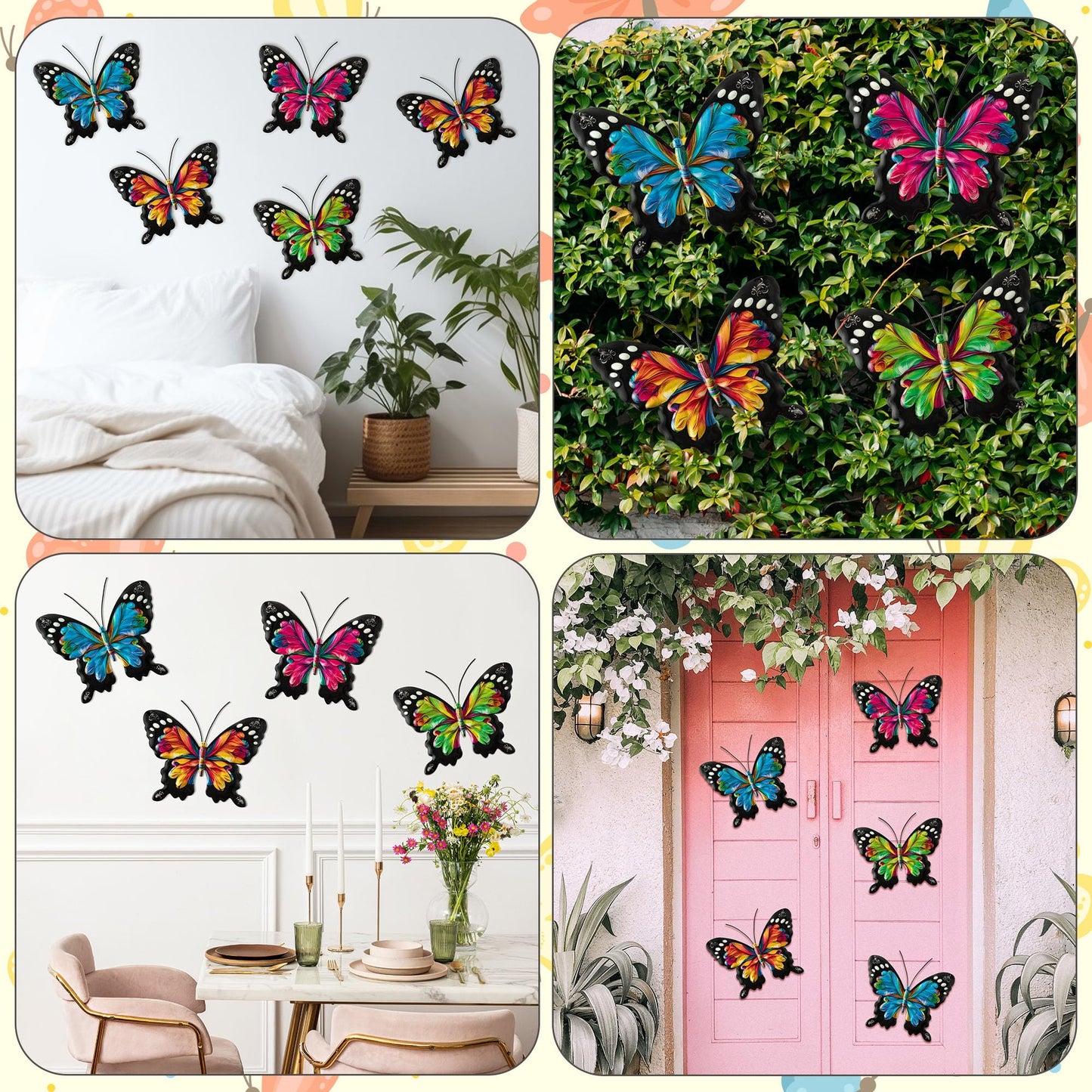 Metal Butterfly Wall Decoration - 4Pcs Butterfly Wall Art 3D Sculpture Pendant Hanging Ornament for Balcony Patio Garden Outdoor Fence Decoration Women Birthday Wedding Housewarming Gift A