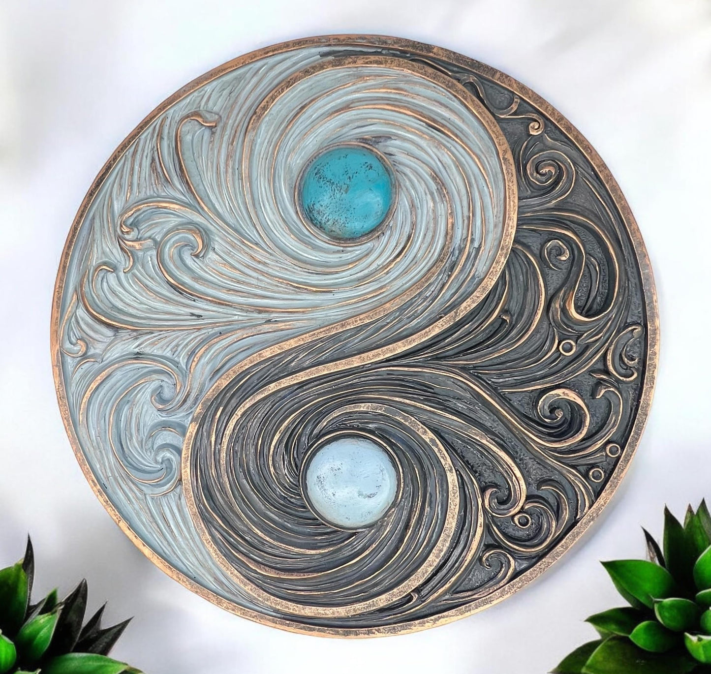 Top Brass Yin and Yang Swirling Waves Wall Sculpture – Spiritual Cosmic Duality Symbol – The Philosophy of Balance Art Décor – Feng Shui Opposite But Interconnected