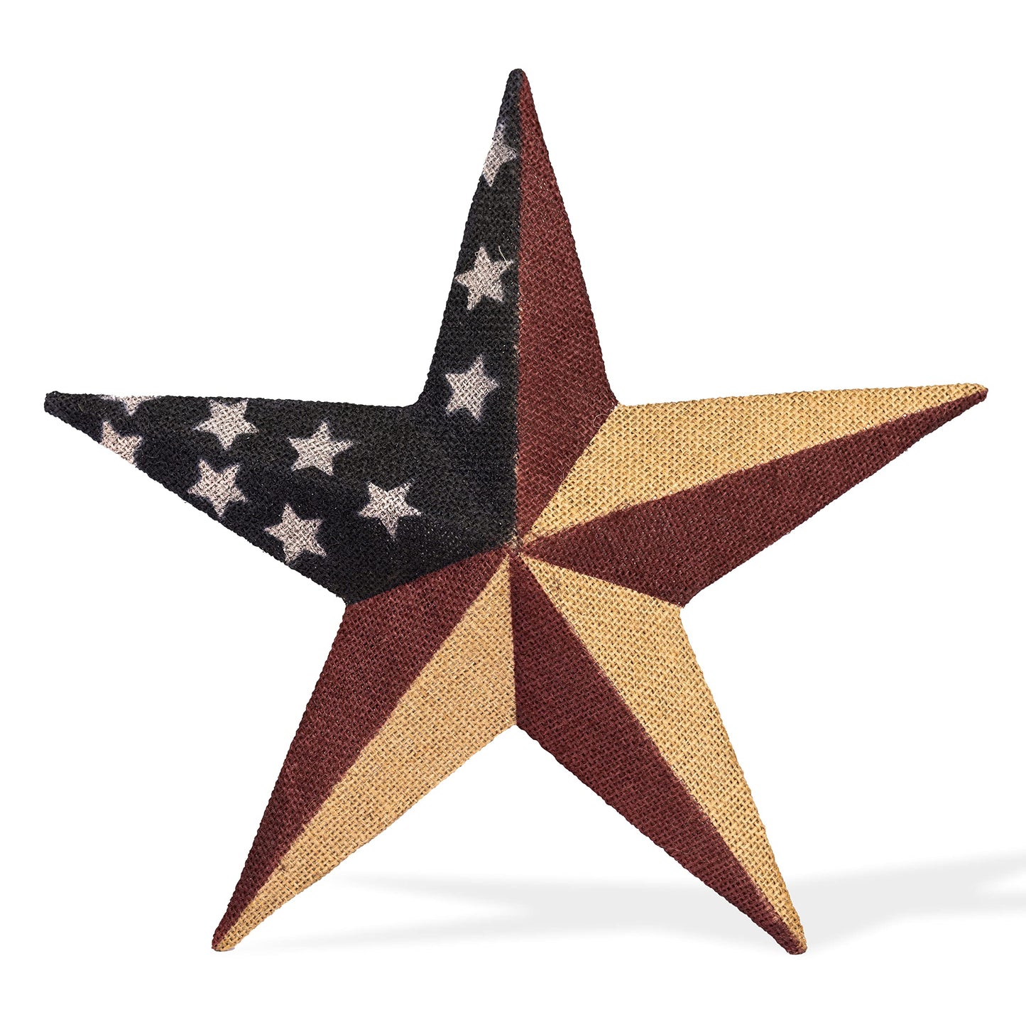 CWI Gifts Metal and Burlap Patriotic Barn Star - 12" American Flag Hanging Star - Farmhouse Wall Decor - 1