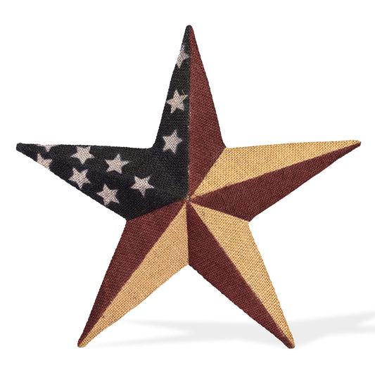 CWI Gifts Metal and Burlap Patriotic Barn Star - 12" American Flag Hanging Star - Farmhouse Wall Decor - 1