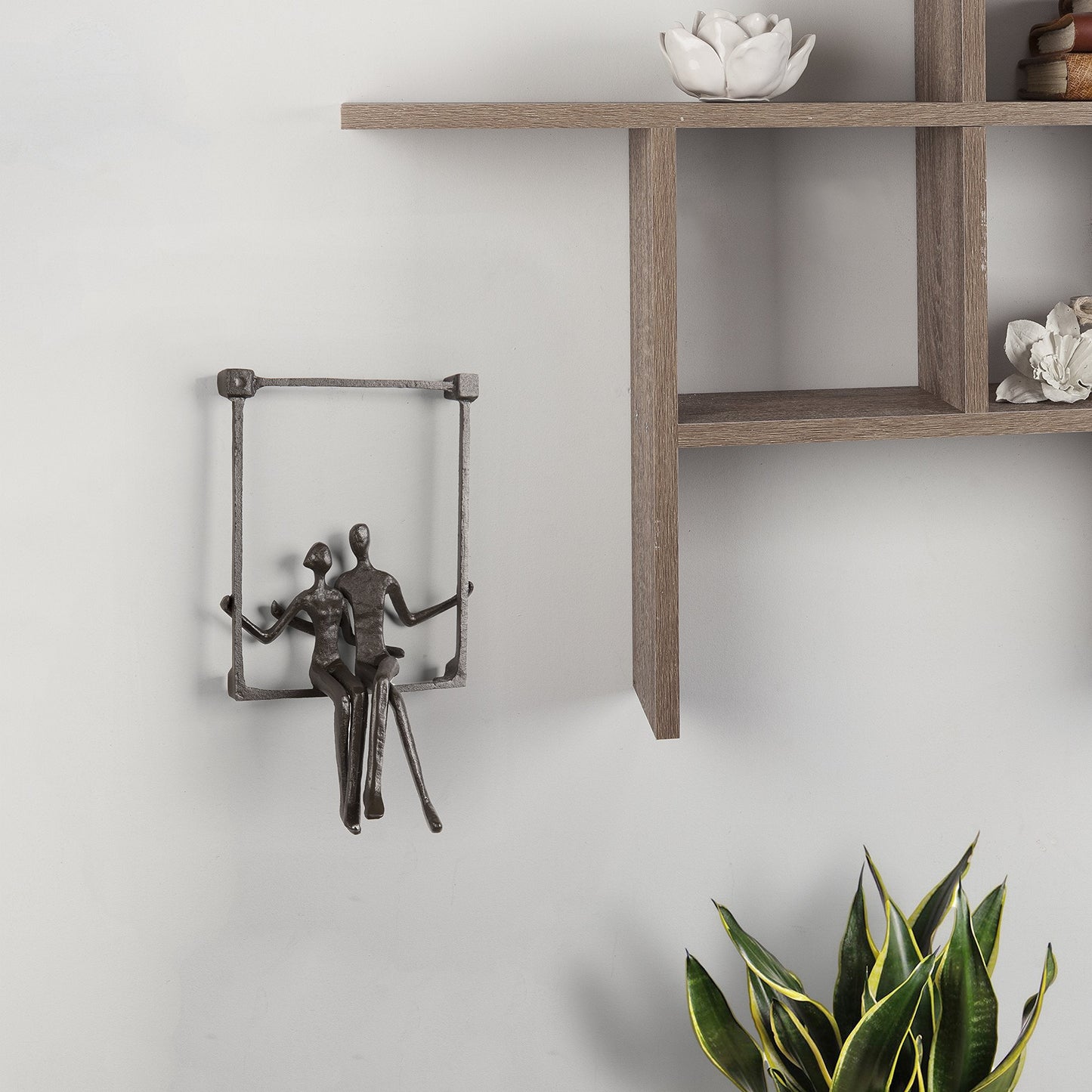 Danya B. ZI15214 Hanging Metal Wall Art Iron Sculpture - Couple Sitting on a Window Sill